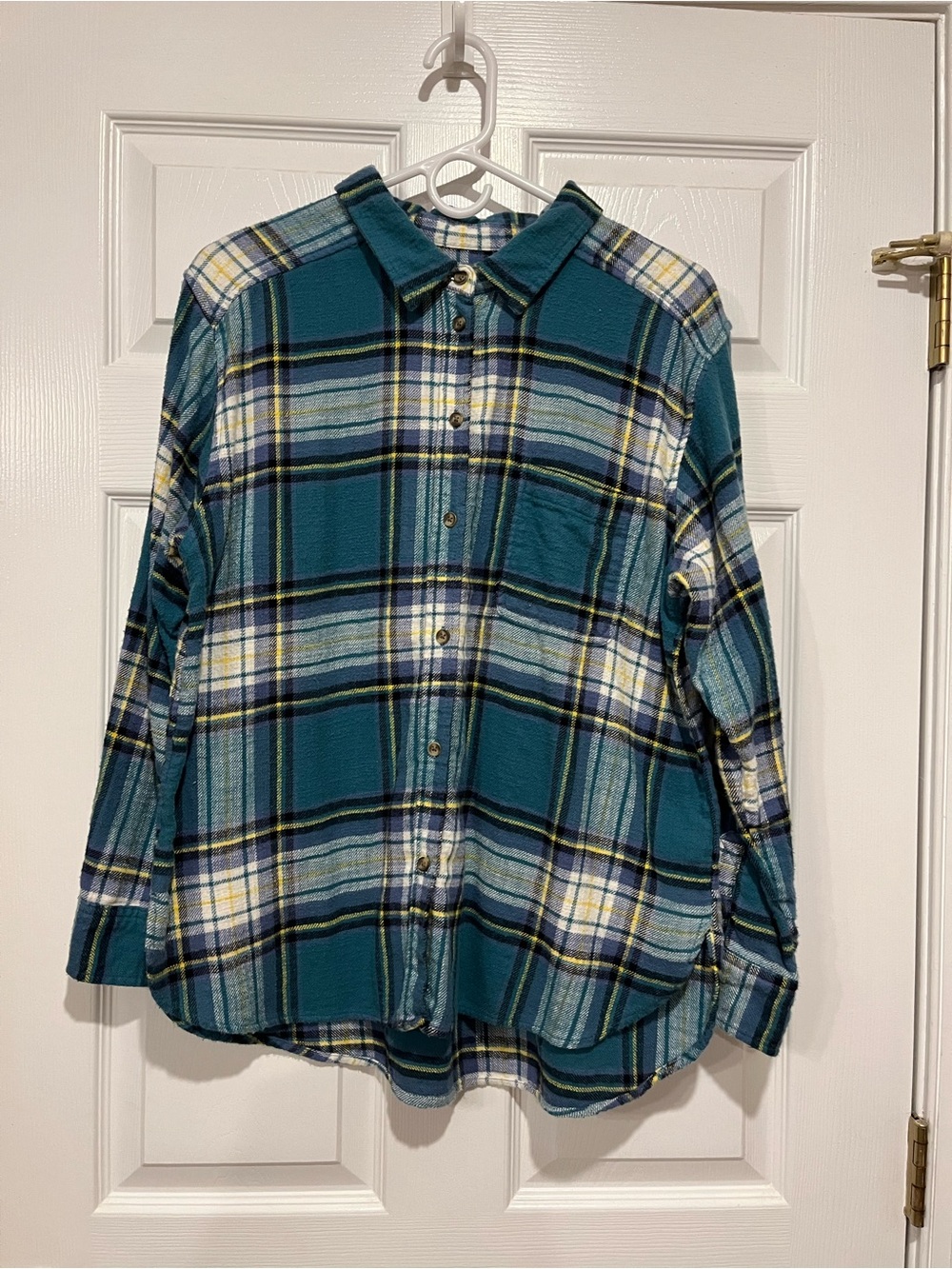 American Eagle Outfitters Teal & Navy Boyfriend Fit Flannel